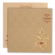 Paisley theme green muslim wedding cards, Cheap Indian wedding cards 